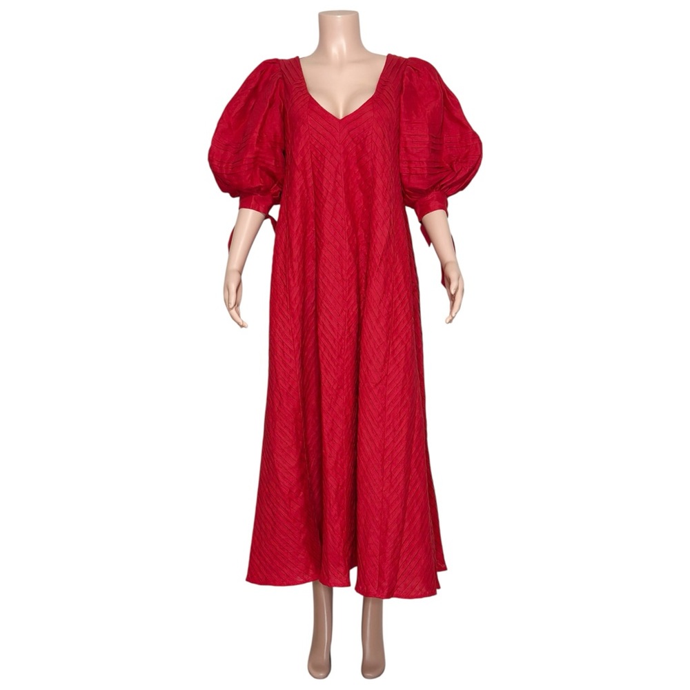 ODET Cherie Chevron Mumu Linen Dress, Red, Medium - Picture 8 of 14
